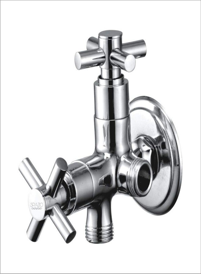 SPAZIO صنبور حمام SPAZIO Lybra النحاسي ثنائي الاتجاه بزاوية، مع صمام إيقاف زاوي، وحوض غسيل، وصنبور سخان مياه، مطلي بالكروم. - Image 1